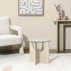 TABLE D APPOINT RONDE VERRE PIETRA D45CM