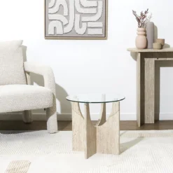 TABLE D APPOINT RONDE VERRE PIETRA D45CM