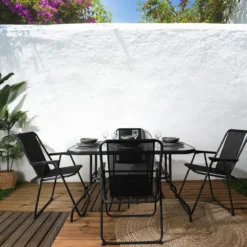 TABLE JARDIN RECTANGULAIRE 4 CHAISES ET PARASOL