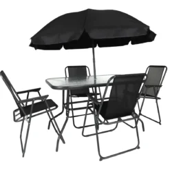 TABLE JARDIN RECTANGULAIRE 4 CHAISES ET PARASOL