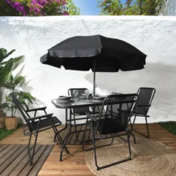 TABLE JARDIN RECTANGULAIRE 4 CHAISES ET PARASOL