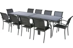 TABLE PIAZZA EXTENSIBLE VERRE GRAPHITE 10 PLACES