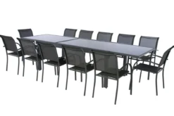 TABLE PIAZZA EXTENSIBLE VERRE GRAPHITE 12 PLACES