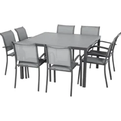TABLE PIAZZA FIXE CARREE ALUMINIUM GRIS 8 PLACES