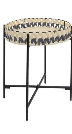 TABLE PLATEAU RONDE NOIR ET BEIGE 39.5X46.5CM