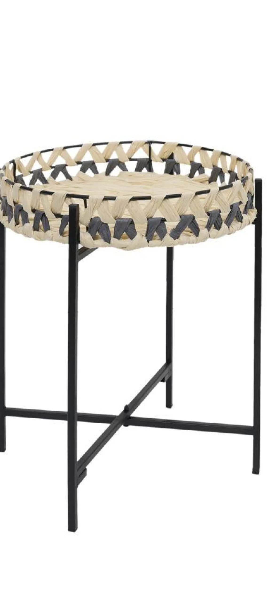 TABLE PLATEAU RONDE NOIR ET BEIGE 35X41CM