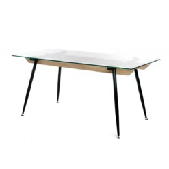 TABLE RECTANGLE PLATEAU VERRE BOIS CLAIR D.160X80X75