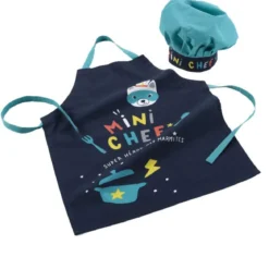 TABLIER ET TOQUE 50X60 CM 24 CM COTON IMPRIME MINI CHEF