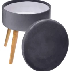TABOURET APPOINT COFFRE VELOURS TESS GRIS FONCE