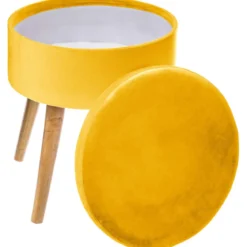 TABOURET APPOINT COFFRE VELOURS TESS OCRE