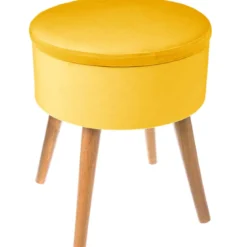 TABOURET APPOINT COFFRE VELOURS TESS OCRE