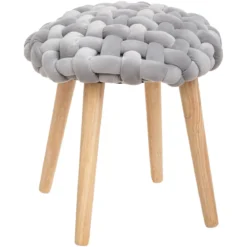 TABOURET APPOINT TRICOT VELOURS COSY GRIS