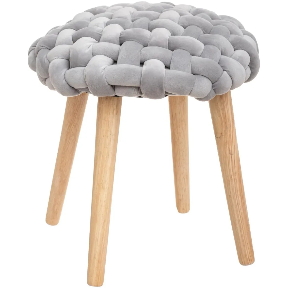 TABOURET APPOINT TRICOT VELOURS COSY GRIS