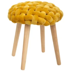 TABOURET APPOINT TRICOT VELOURS COSY OCRE