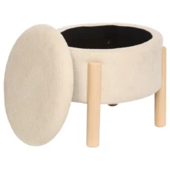 TABOURET COFFRE CHENILLE ELKI BLANC