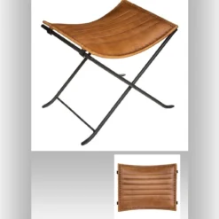 TABOURET CUIR MARRON VINTAGE
