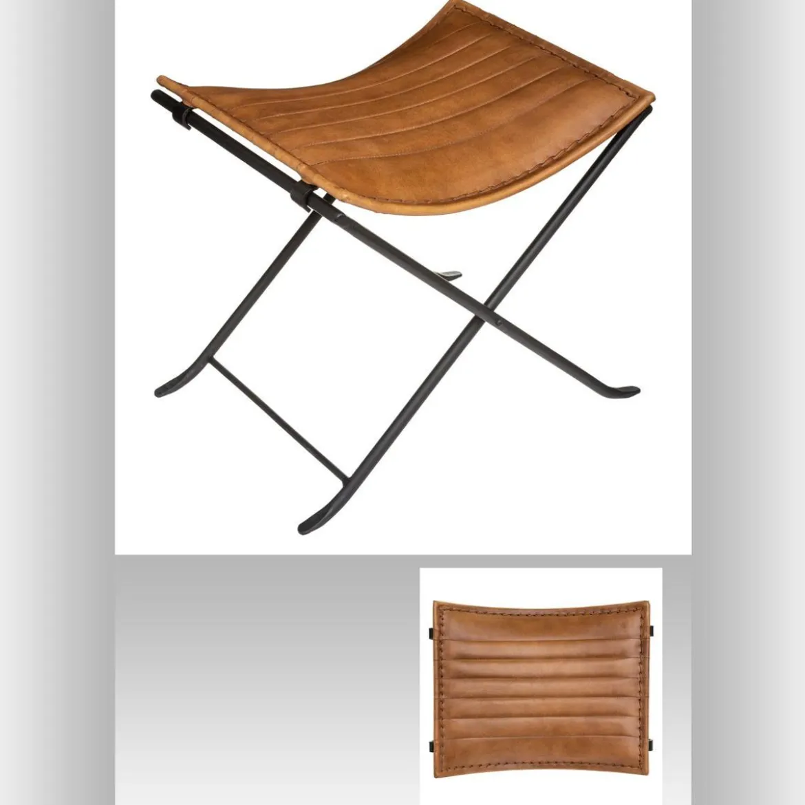 TABOURET CUIR MARRON VINTAGE