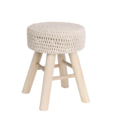 TABOURET TRESSE ROND MAILLE BEIGE D.44.5CM
