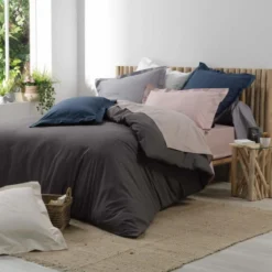 TAIE DE TRAVERSIN 85 X 185 CM PERCALE UNI 78 FILS GRIS