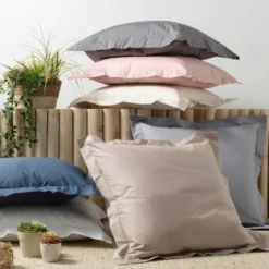 TAIE OREILLER VOLANT PLAT 63X63CM PERCALE UNI BLC P BOURDON