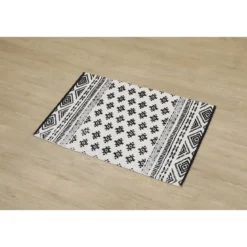 TAPIS MOTIFS GEOMETRIQUE FOND BLANC 60X90CM BLANC NOIR