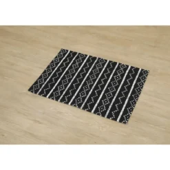 TAPIS ZIGZAG FOND NOIR 60X90CM BLANC NOIR