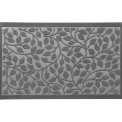 TAPIS FEUILLAGE 45X75CM POLYESTER CAOUTCHOUC GRIS FONCE