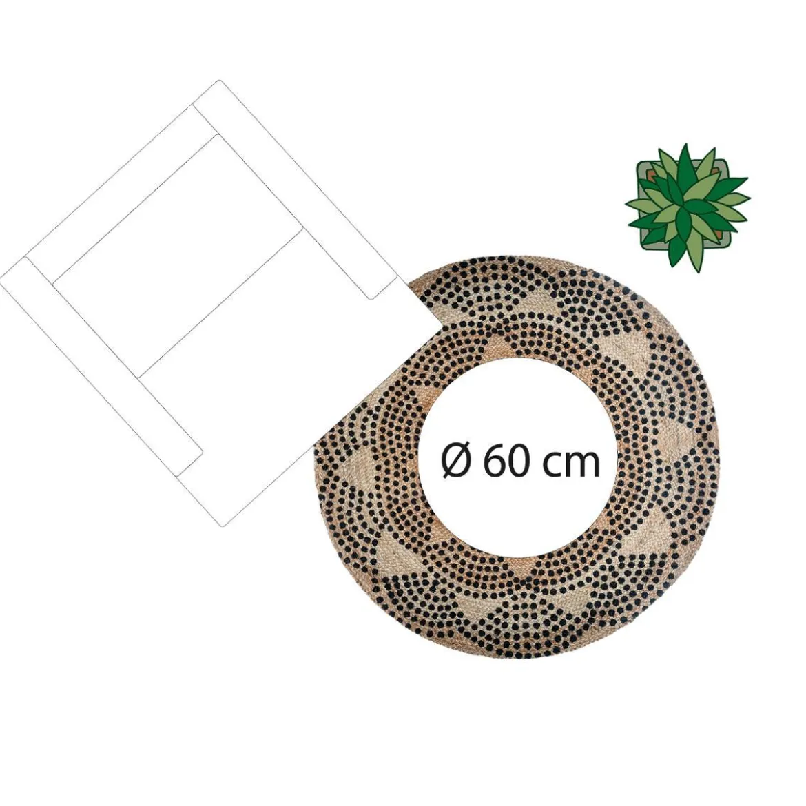 TAPIS JUTE ROND IMPRIME LIVIN D.120CM