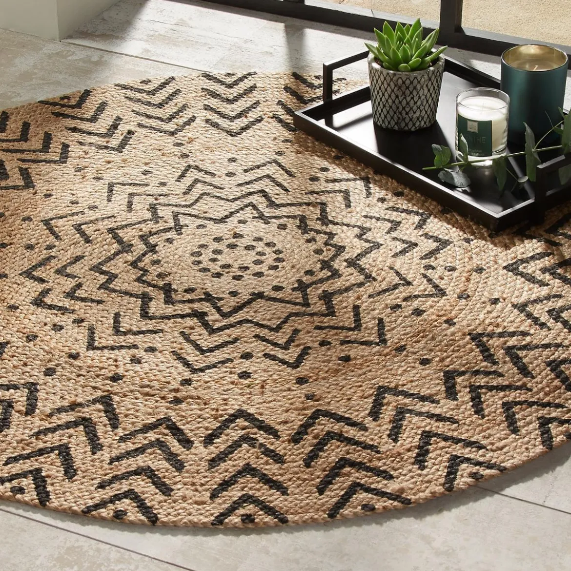 TAPIS JUTE ROND IMPRIME LIVIN D.120CM