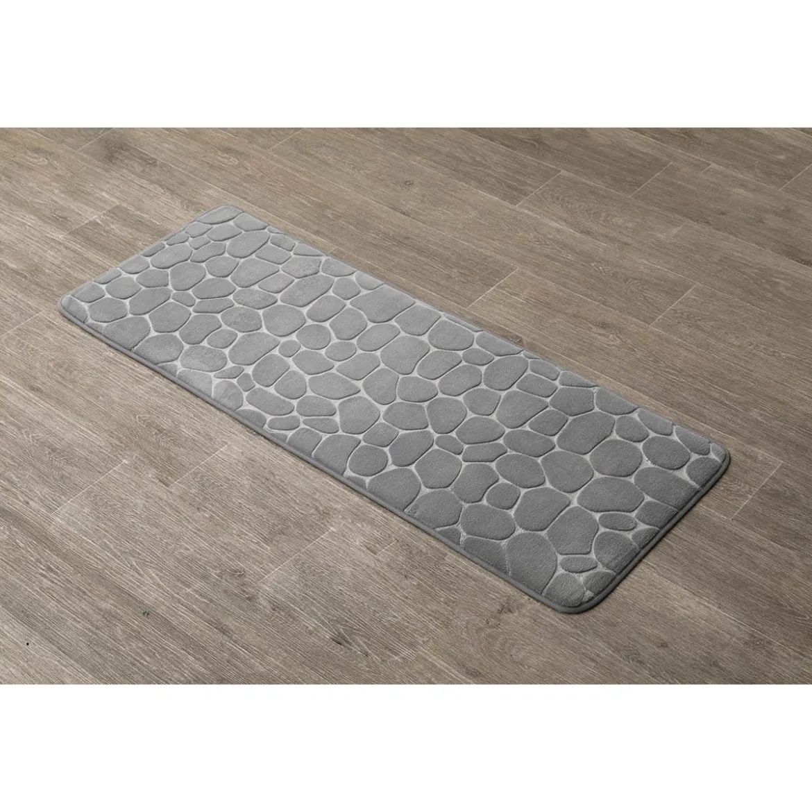 TAPIS MEMOIRE DE FORME MICROFIBRE GALET 45X120CM GRIS CLAIR