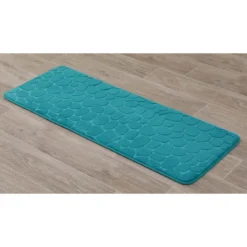 TAPIS MEMOIRE DE FORME MICROFIBRE GALET 45X120CM BLEU CANARD