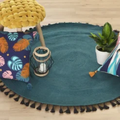 TAPIS POP BLEU CANARD EN COTON D.120CM
