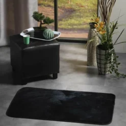 TAPIS RECTANGLE 50X80CM FLANELLE UNIE FLANOU NOIR