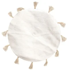 TAPIS ROND COTON POMPON BEIGE 90CM
