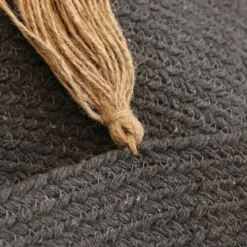 TAPIS ROND COTON POMPON GRIS 90CM