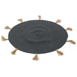 TAPIS ROND COTON POMPON GRIS 90CM