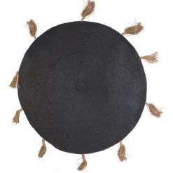 TAPIS ROND COTON POMPON GRIS 90CM