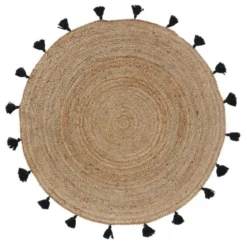 TAPIS ROND D.120CM JUTE UNI ET POMPONS SHIRA NOIR