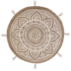 TAPIS ROND JUTE IMRPIME BLANC ROSALIE D.78CM