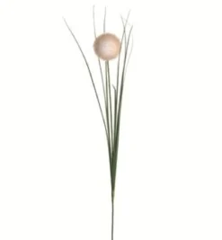 TIGE BOULE ET HERBE H.64CM BLANC