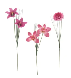 TIGES ROSE CYMBIDIUM LYS ZINNIA ET BOUTON DE ROSE H.70CM