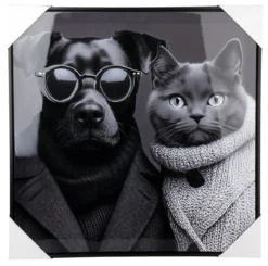 TOILE MURALE CHAT ET CHIEN 52X52CM