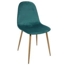 TONIA CHAISE VELOURS BLEU CANARD PIEDS BOIS