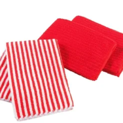 3 TORCHONS 40X40 CM MICROFIBRE CUISTOT ROUGE 2 UNIS 1 RAYE