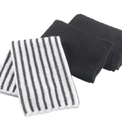 3 TORCHONS 40X40 CM MICROFIBRE CUISTOT NOIR 2 UNIS 1 RAYE