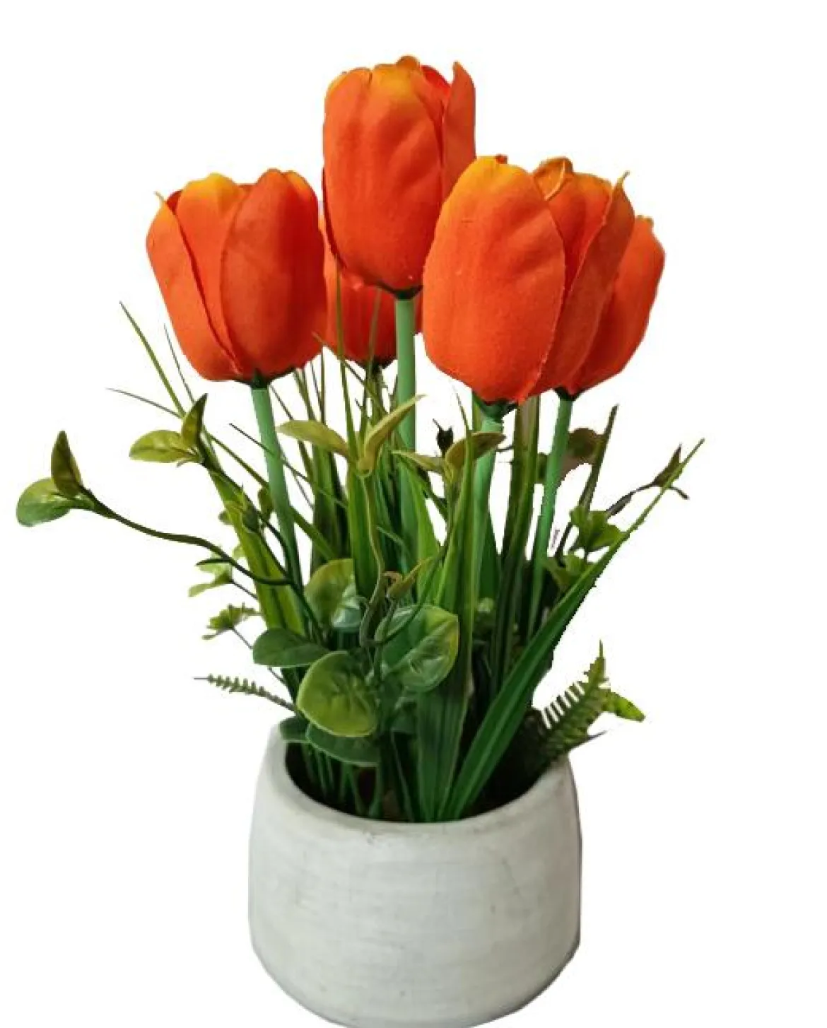TULIPES POT CIMENT H.24CM ROSE ET ORANGE