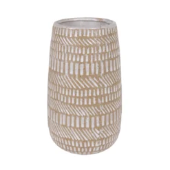 VASE CERAMIQUE BEIGE ET BLANC H.19CM