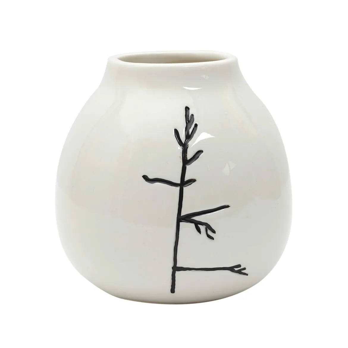 VASE CERAMIQUE BEIGE ORNEMENT BRANCHE H9.5CM