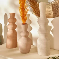 VASE CERAMIQUE TOTEM EZIA BLANC H.34CM