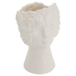 VASE CERAMIQUE VISAGE FLEUR DE ROSE BLANC H.21CM